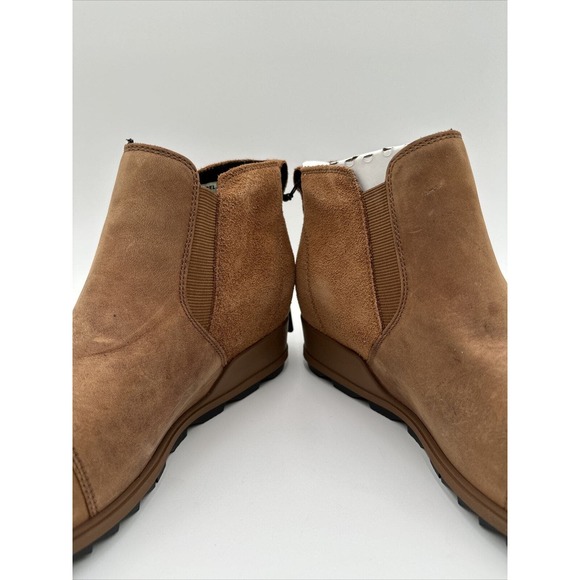 NWOB Sorel Evie Wedge Bootie Pull On Ankle Boot Suede Leather Tan Size 10.5 - Picture 3 of 7